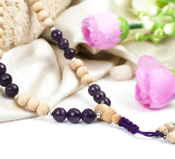 Faceted Amethyst and Tulsi Mala