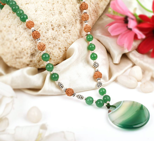 Green Jade and Rudraksha Mala